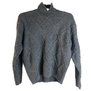 Vintage Women Sweater Women Sz S 2 Gray Pullover Geometric Knit Mock Turtle Neck
